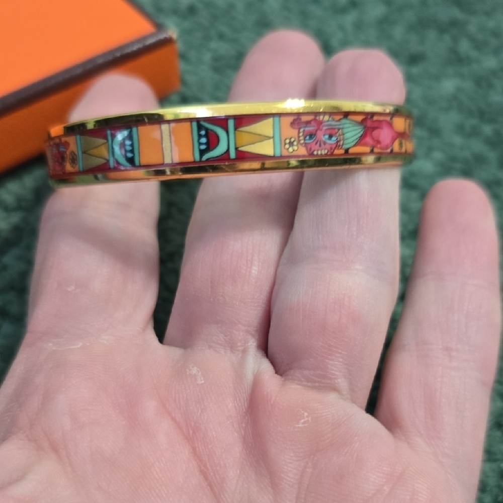Hermes Gold-Trim Navy Enamel Bangle